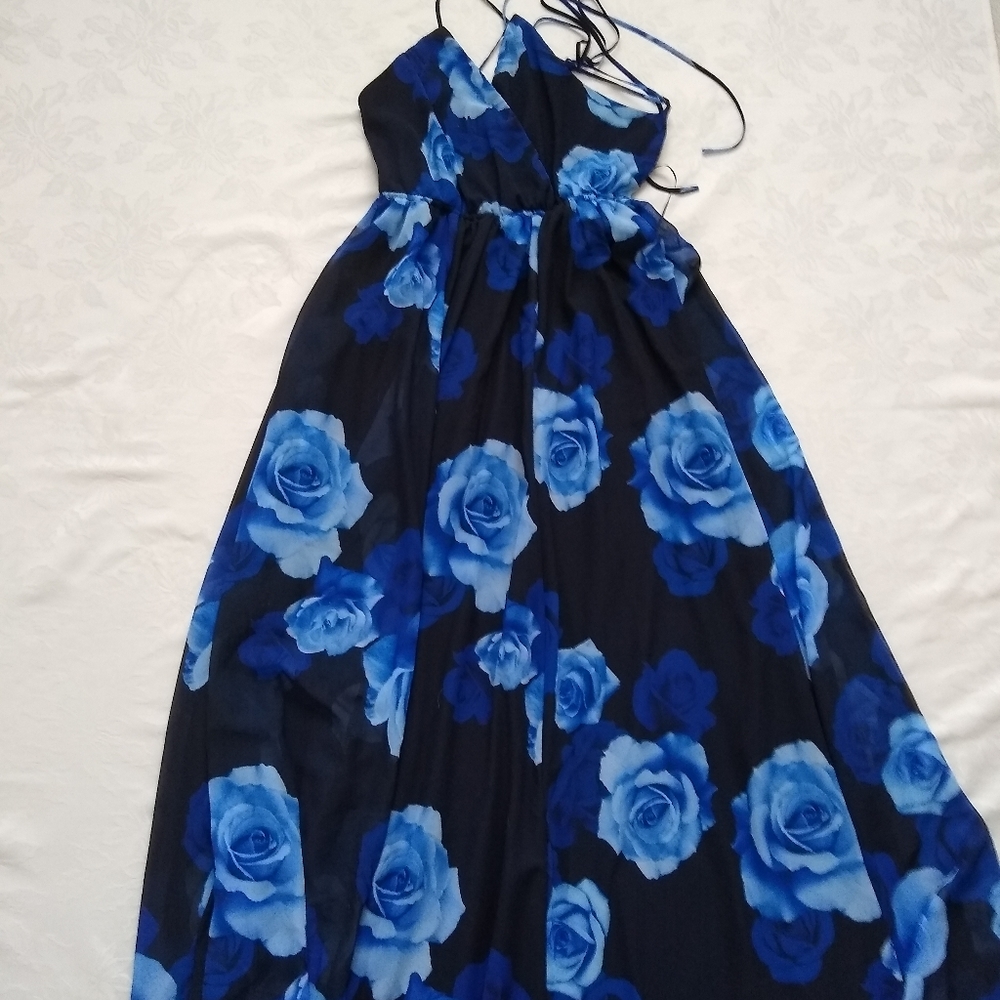 Cutout Back With Ties Chiffon Blue Floral Swing M… - image 3